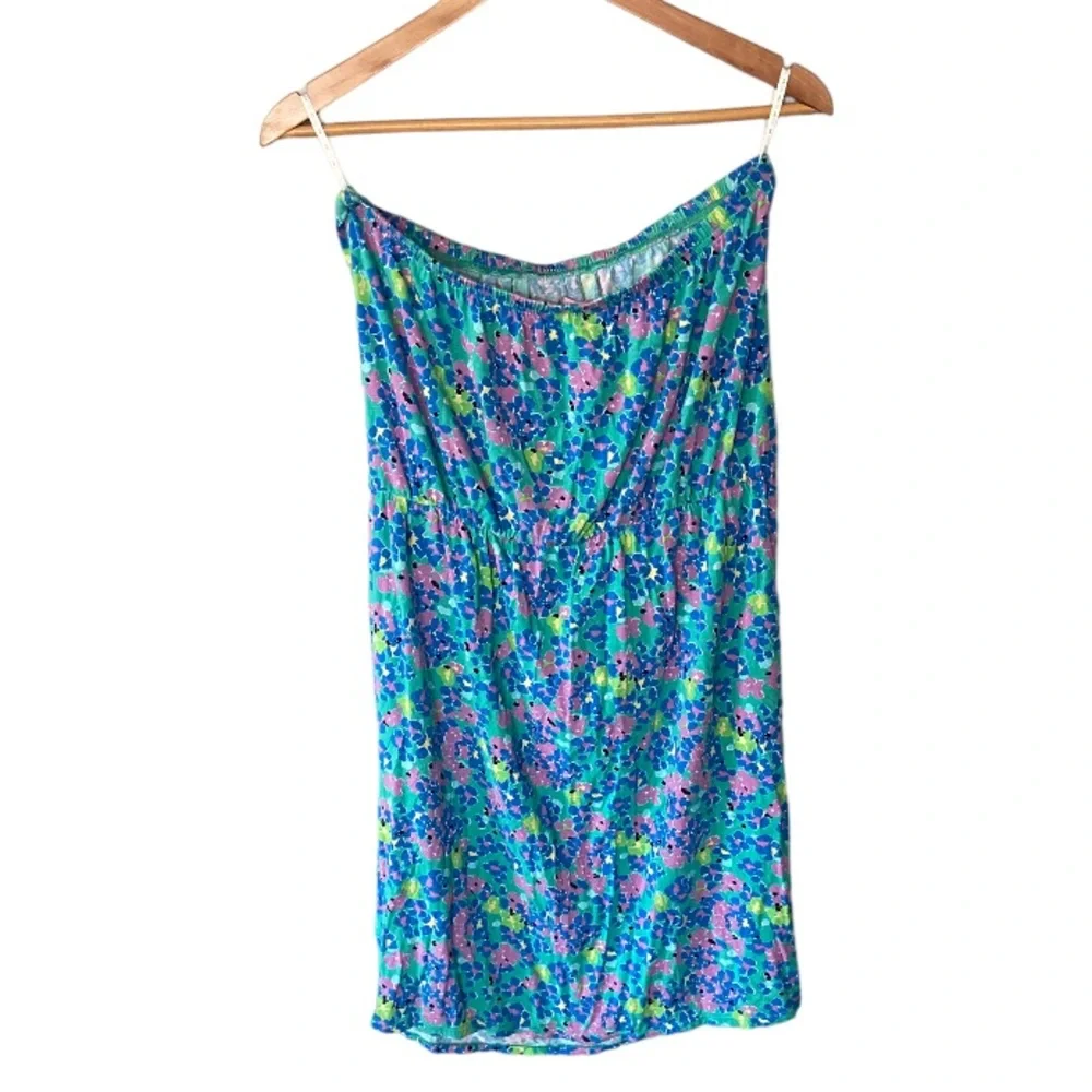 Lilly Pulitzer Strapless Floral Dress in Blue, Green, Pink - Picture 2 of 10